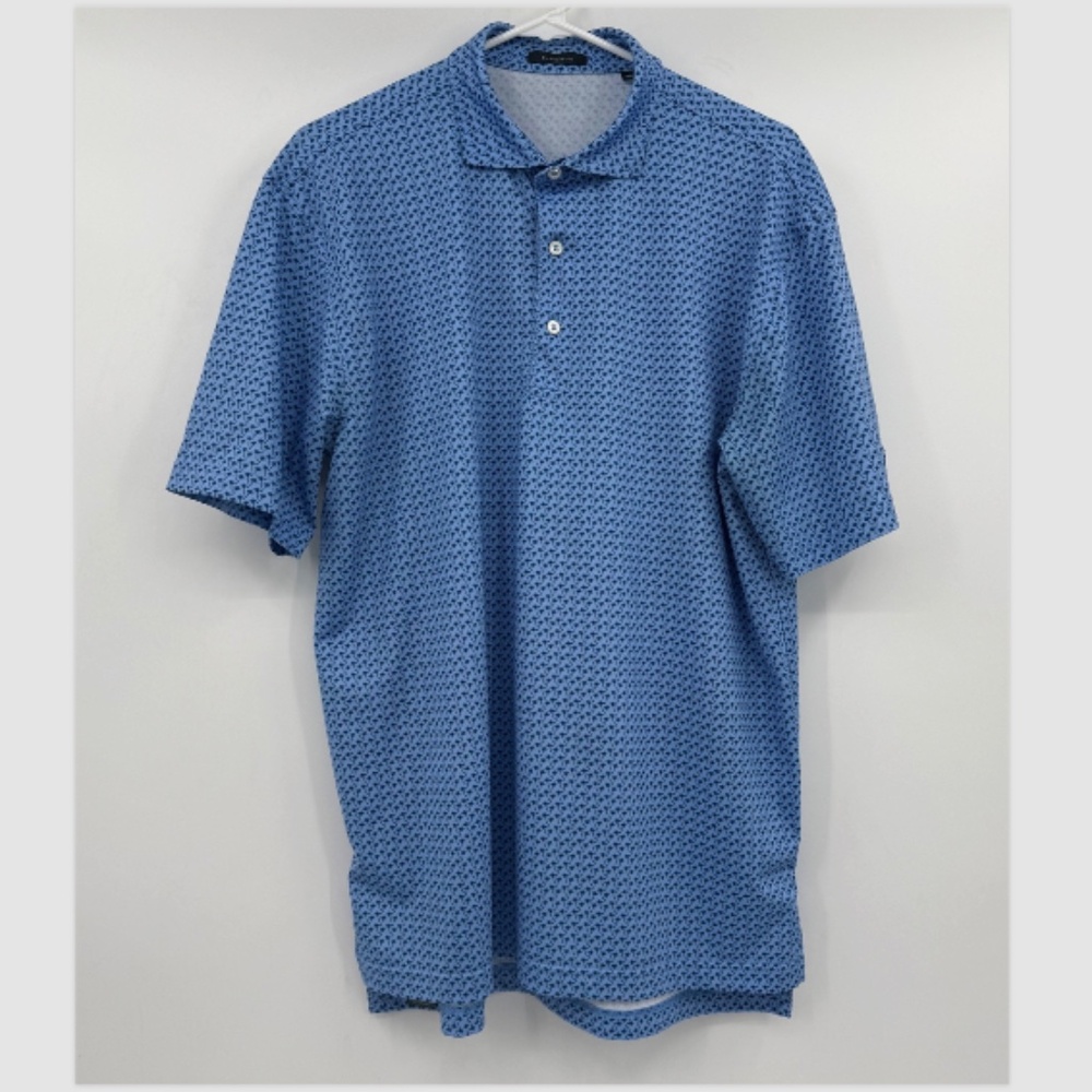 Turtleson Polo Shirt Men Medium Blue Golf Palm Trees Short Sleeve Performance